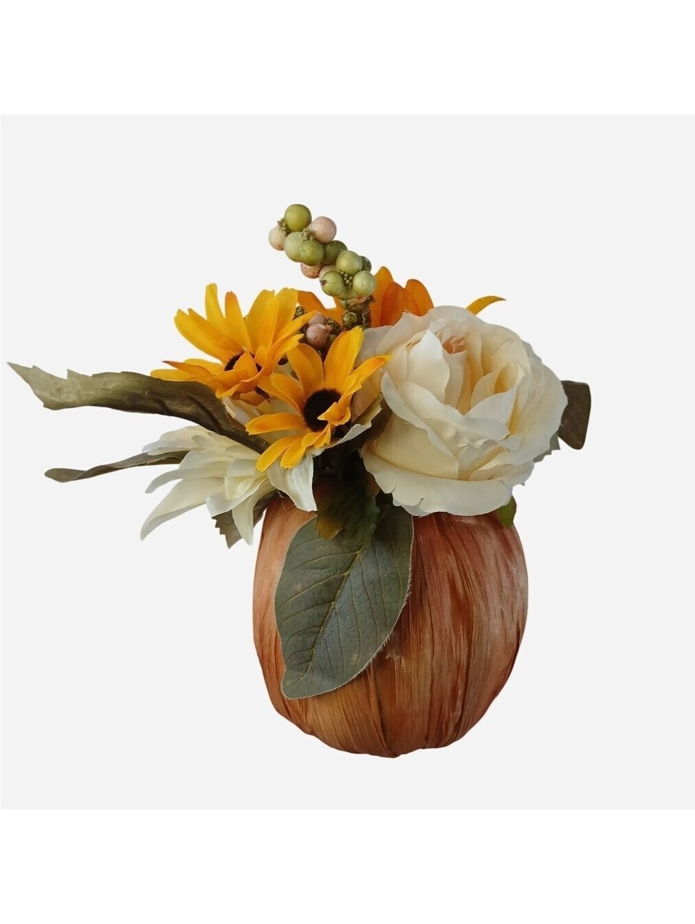 Autumn Harvest Faux Floral Pumpkin Vase Arrangement Table Decor Thanksgiving